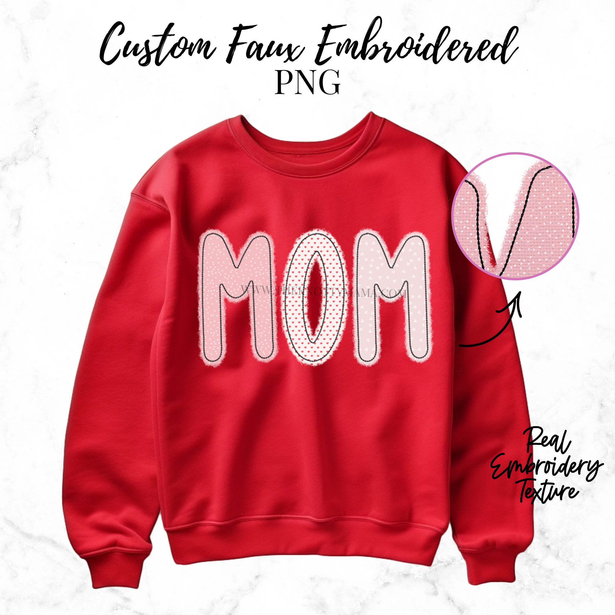 Mom Faux Applique Pink Heart Scheme PNG