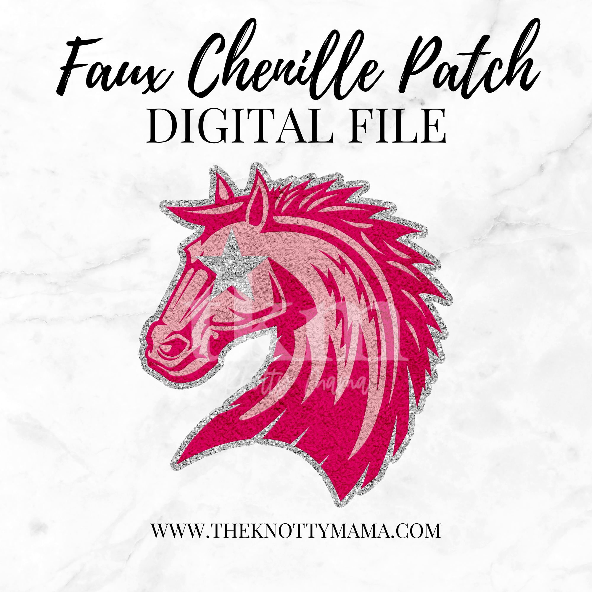 Pink Faux Chenille Bronco/Mustang Head Mascot PNG