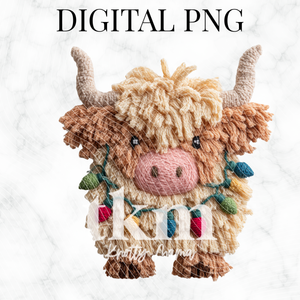 Plush Christmas Light Highland Cow PNG