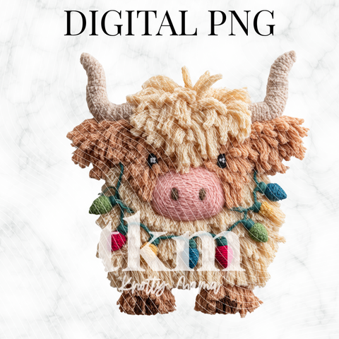 Plush Christmas Light Highland Cow PNG