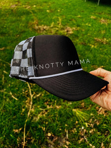 Blank Black Checkered Trucker Hat