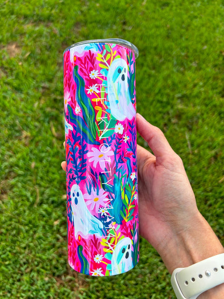 20oz Hot Pink Preppy Ghosts Tumbler