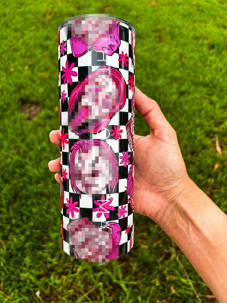 20oz Checkered Horror Tumbler (CLEAR IMAGE IN VIP)