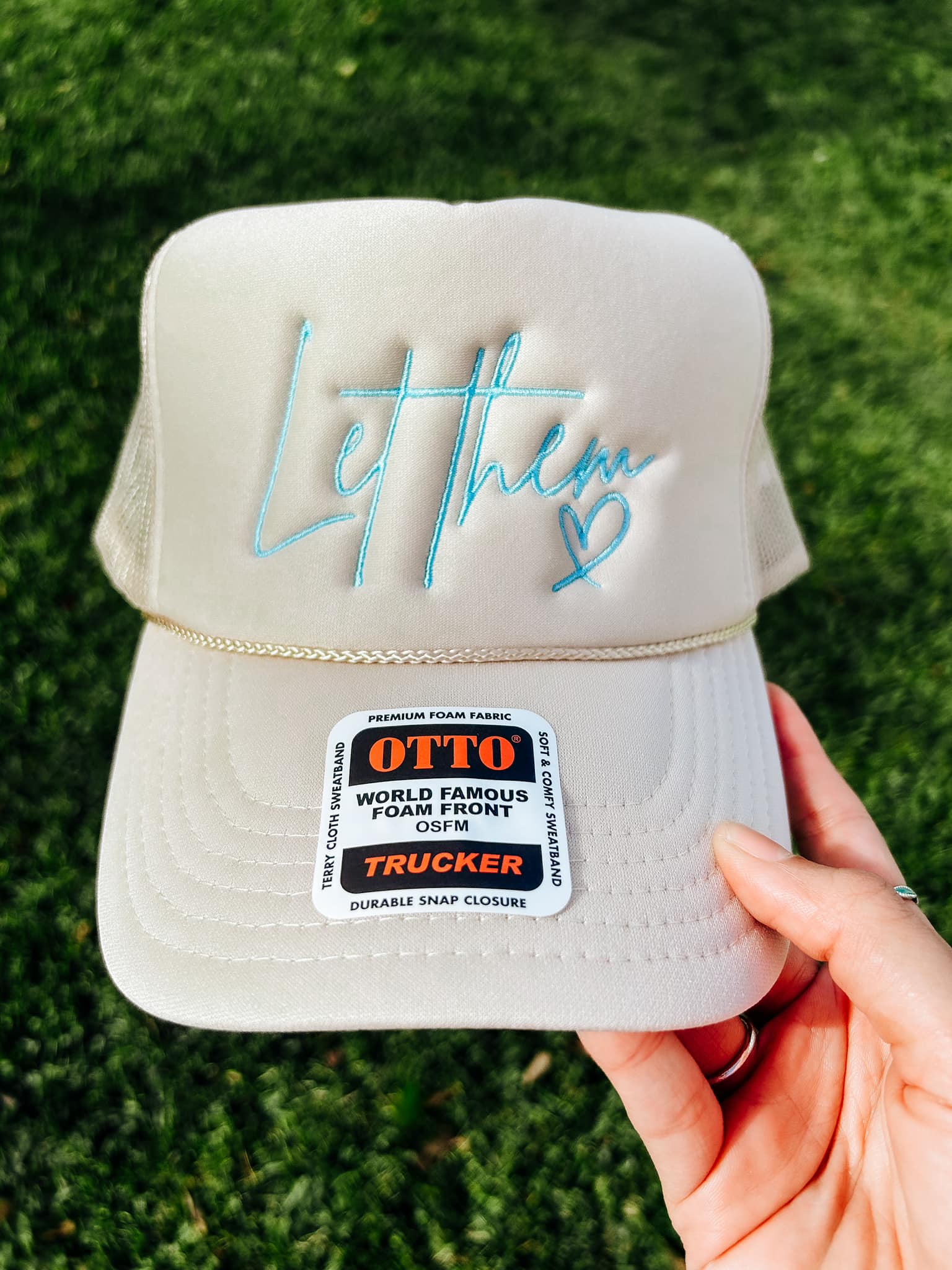 Turquoise Let Them Embroidered Trucker Hat