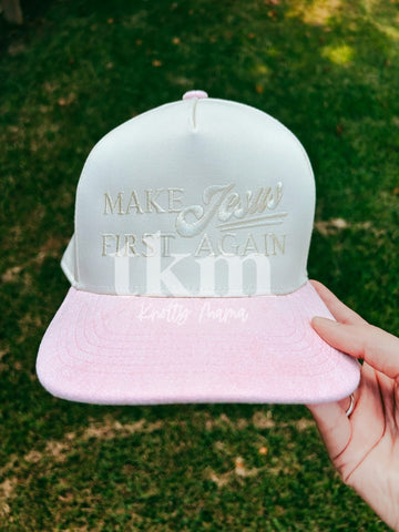 Make Jesus First Embroidered Hat (Pink)