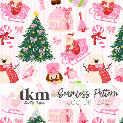 Pink Retro Christmas Seamless Pattern