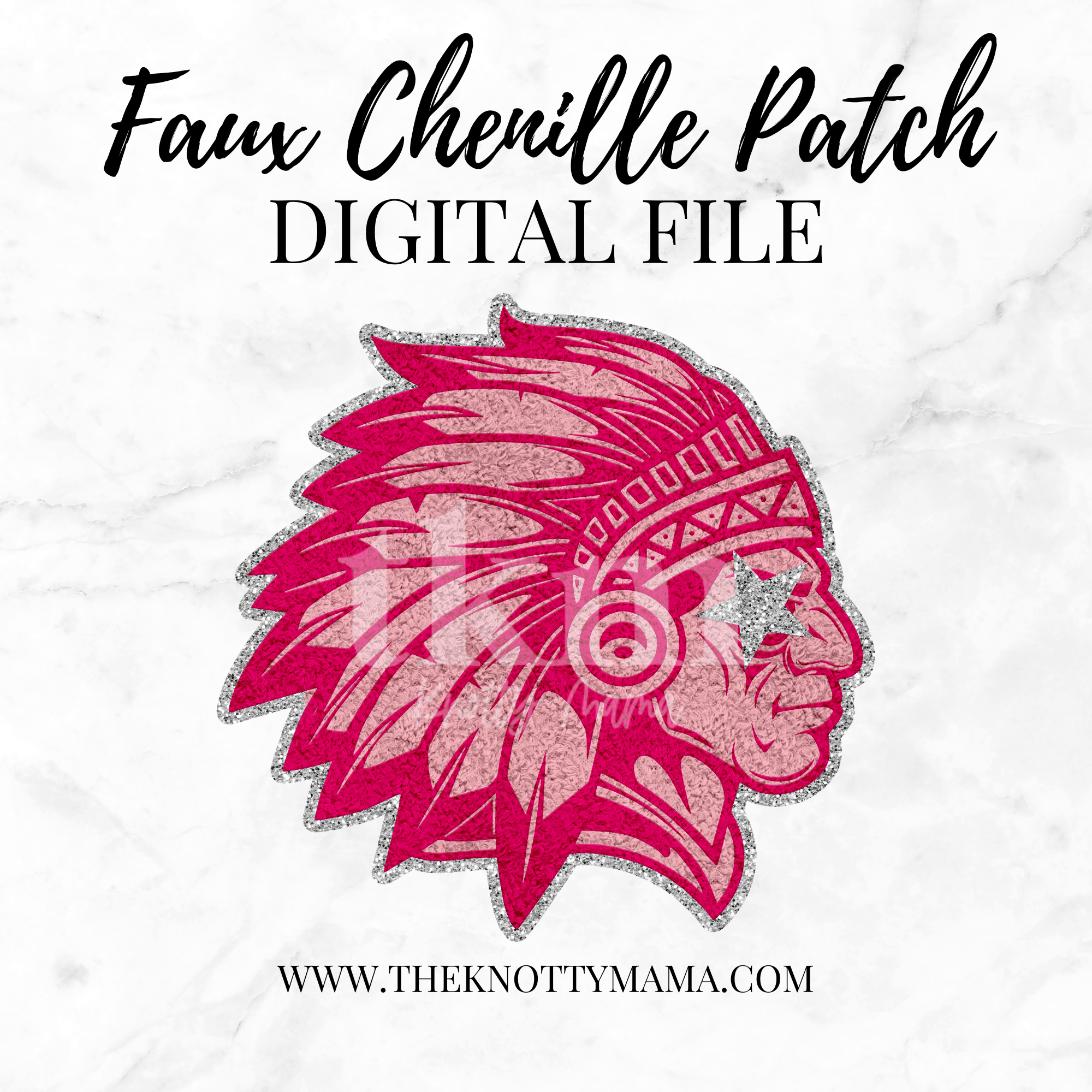 Pink Faux Chenille Chiefs/Chieftans/Indians Mascot PNG