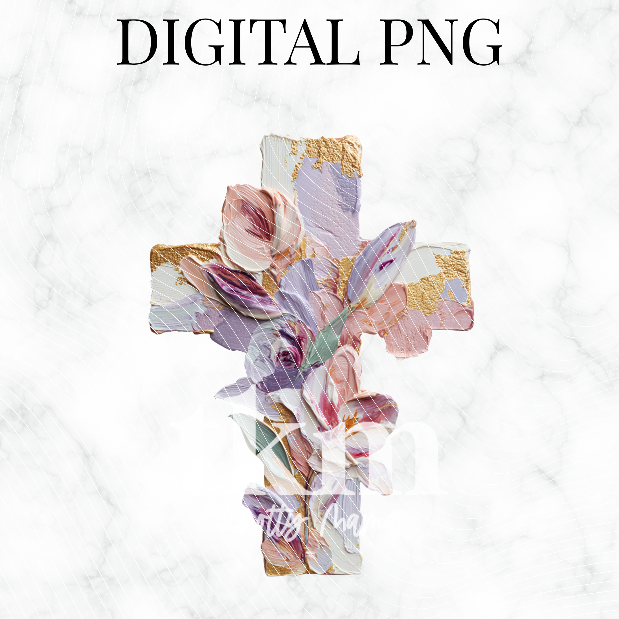 Painted Lavender Floral Cross PNG