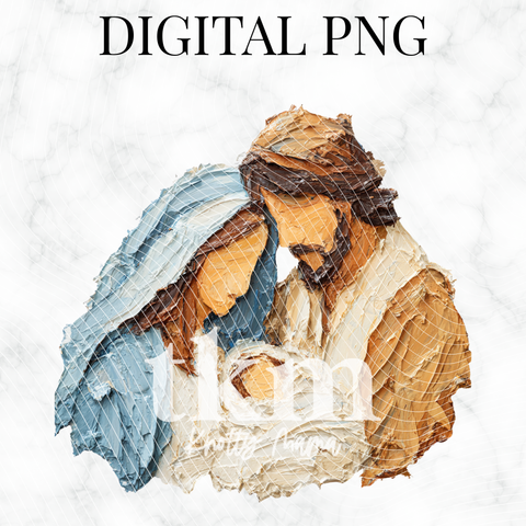 Painted Mary, Joseph, and Jesus PNG