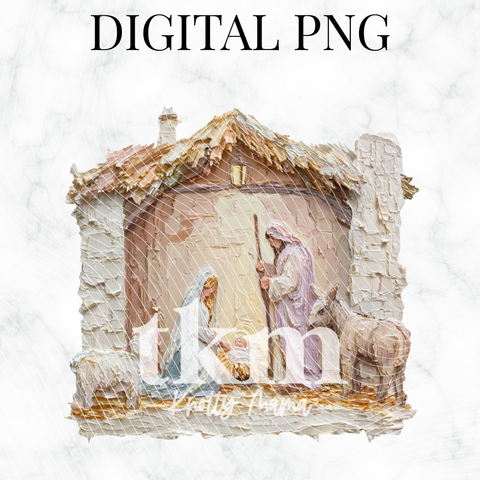 Painted Pastel Nativity Scene PNG