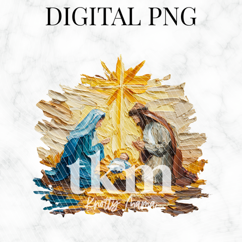 Painted Bright Nativity Scene PNG