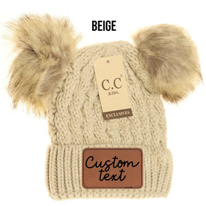 Kid Beige Double Pom CC Beanie