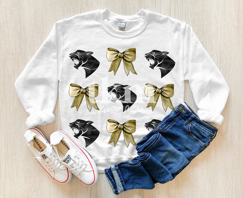 Black and Gold Panthers Coquette Bow PNG