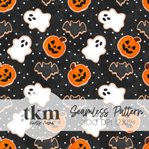 Halloween Cookies Black Colorway Seamless PNG