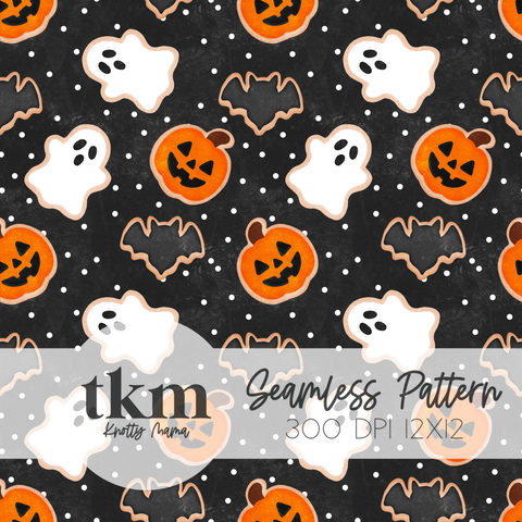 Halloween Cookies Black Colorway Seamless PNG