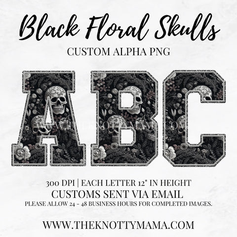 Black Floral Skulls Custom PNG