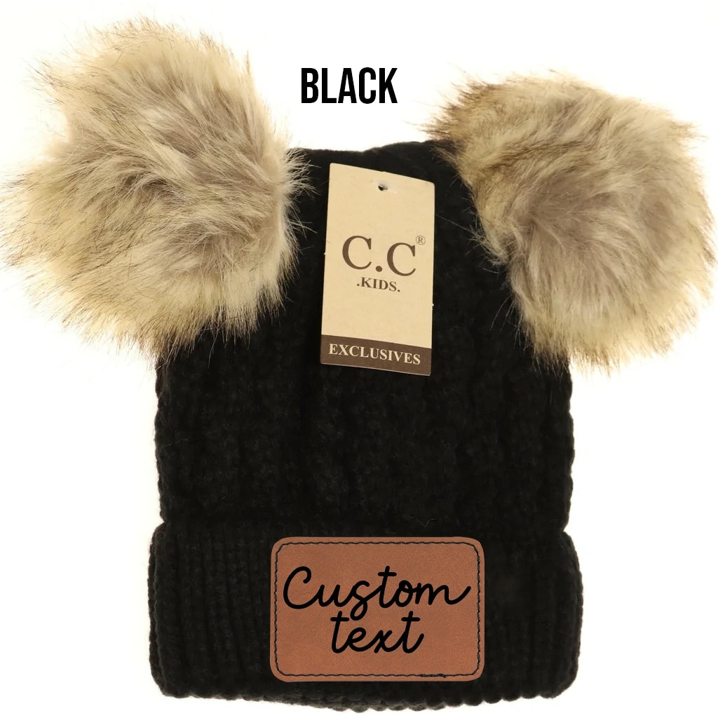 Kid Black Double Pom CC Beanie