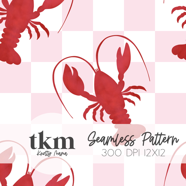 Pink Checkered Crawfish Seamless PNG