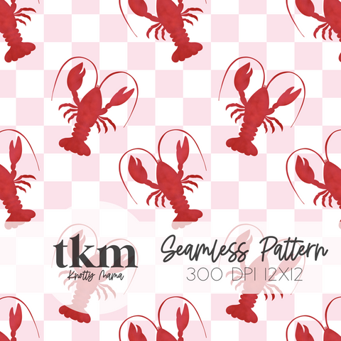 Pink Checkered Crawfish Seamless PNG