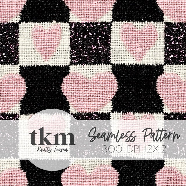 Knitted Checkered Hearts Seamless Pattern