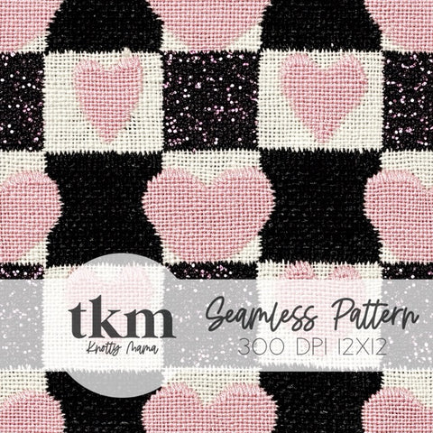 Knitted Checkered Hearts Seamless Pattern