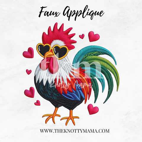 Faux Embroidered Colorful Rooster PNG