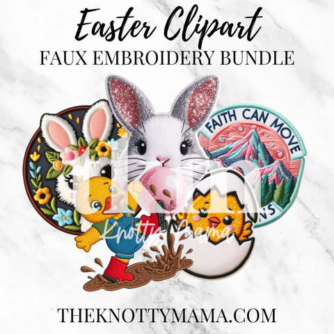 Easter Faux Embroidery Clipart Bundle