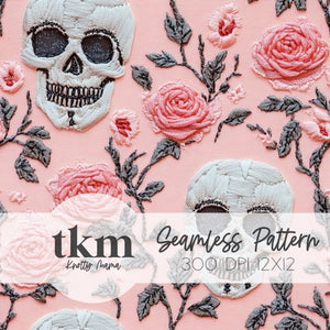 Coral Floral Skulls Seamless Pattern