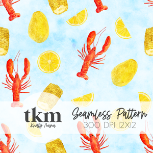 Watercolor Crawfish Seamless Pattern