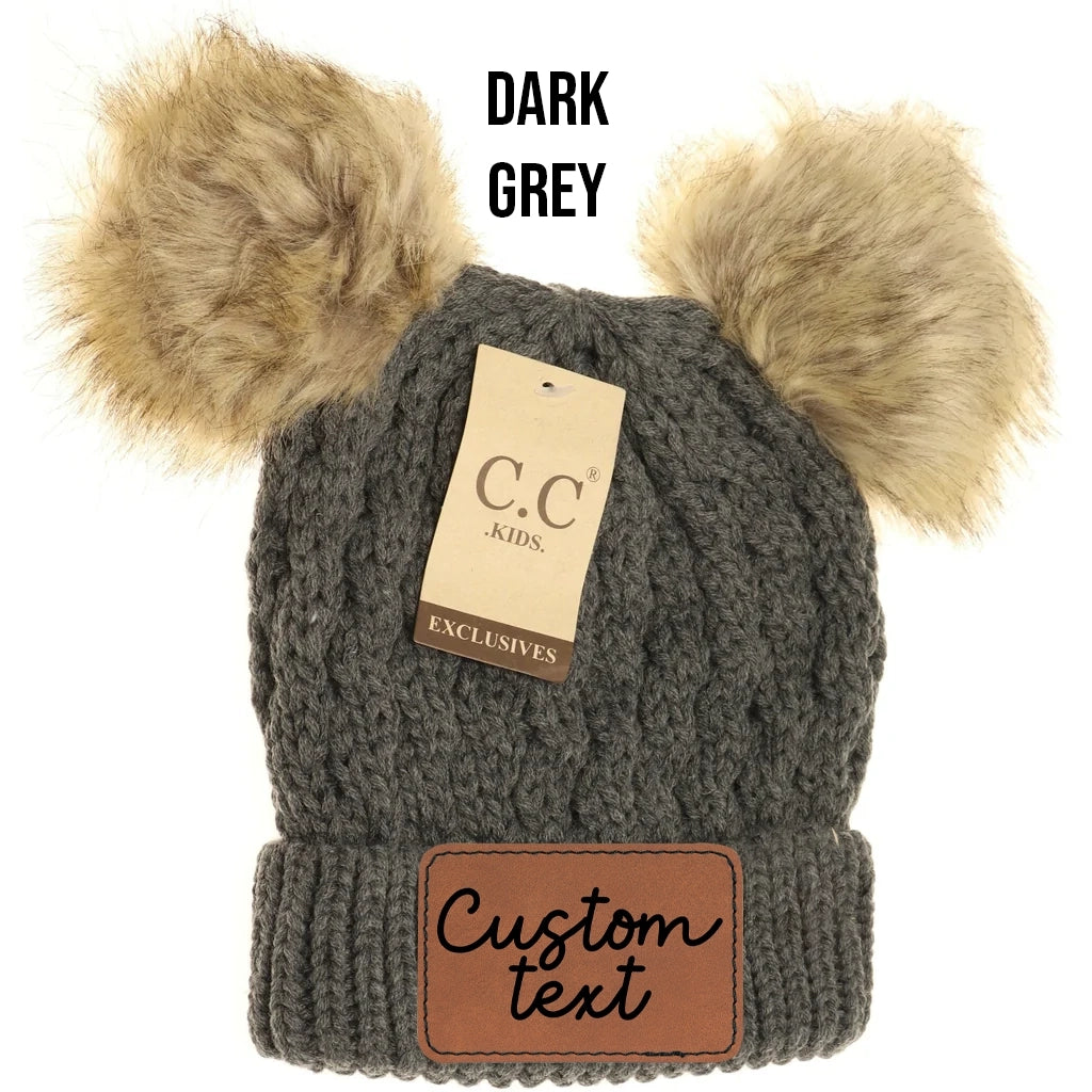 Kid Dark Grey Double Pom CC Beanie