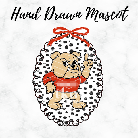 Hand Drawn Bulldog Coquette Mascot PNG