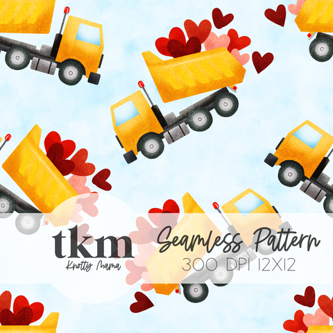 Valentine's Day Dump Truck Seamless Pattern