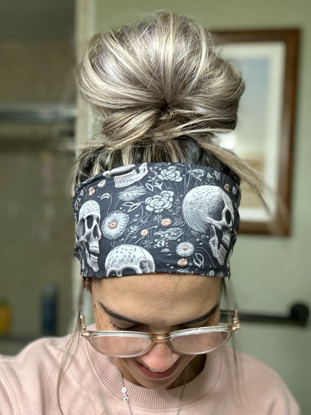Embroidered Gray Skeleton Headband