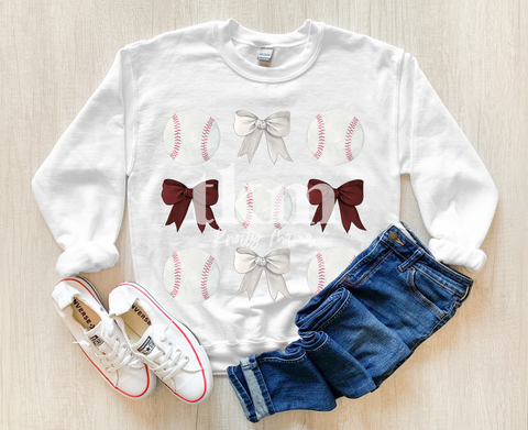 Garnet and White Baseball Coquette Bow PNG
