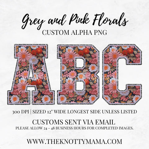 Grey and Pink Florals Custom PNG