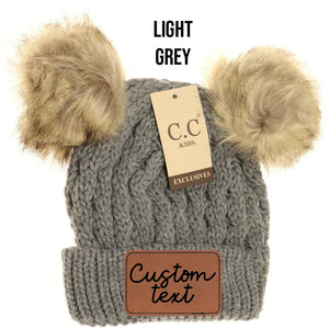 Kid Light Grey Double Pom CC Beanie