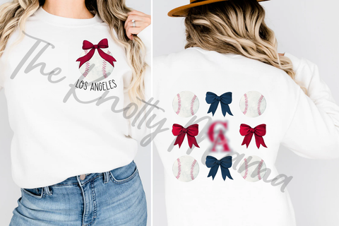 Los Angeles A Baseball Coquette Bow PNG