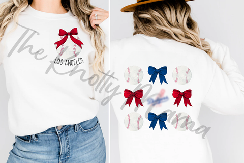 Los Angeles D Baseball Coquette Bow PNG