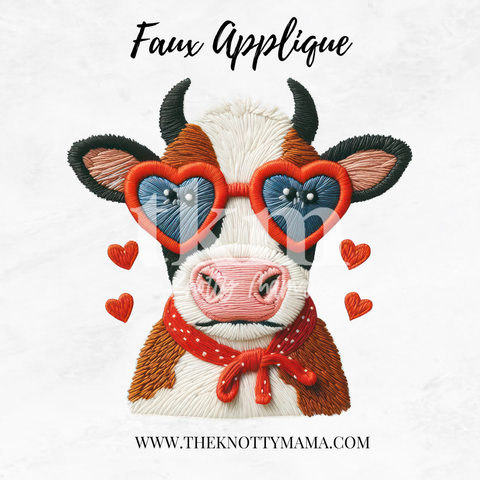 Faux Embroidered Lover Cow PNG