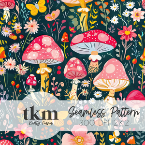 Mystical Mushrooms Seamless Pattern