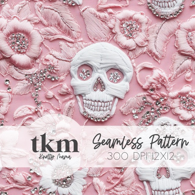 Pink Floral Skulls Seamless Pattern