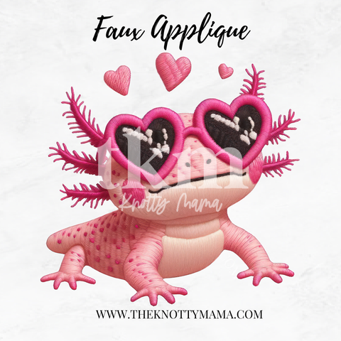 Faux Embroidered Pink Sweetheart Axolotl PNG