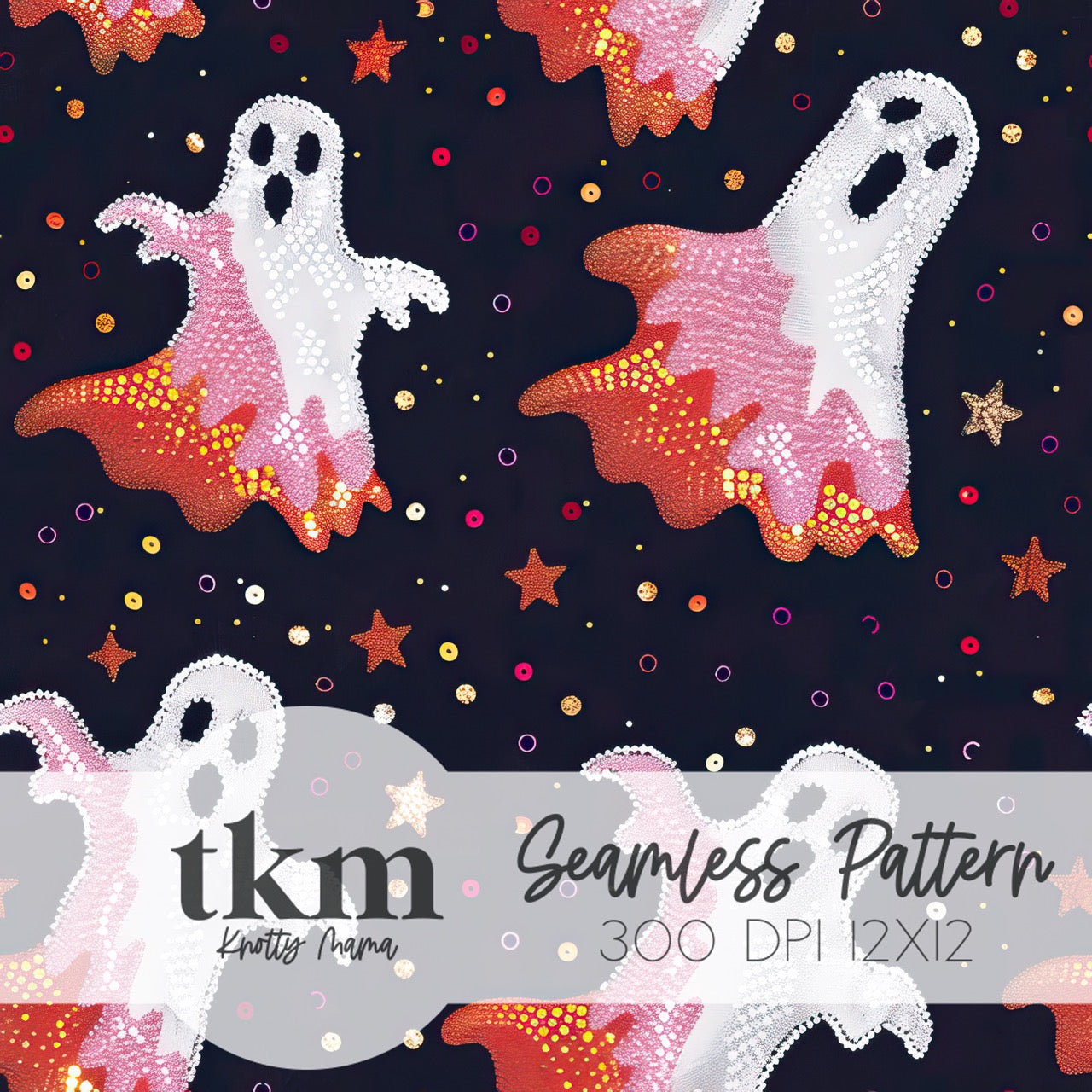 Pink and Orange Retro Ghosts Seamless