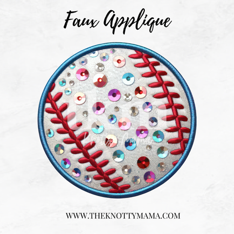 Faux Embroidered Preppy Sequin Baseball PNG