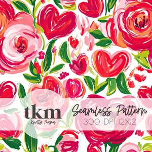 Red Preppy Heart Florals Seamless Pattern