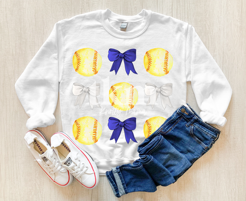 Royal Blue and White Softball Coquette Bow PNG
