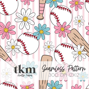 Pink Spring Baseball Seamless Pattern EXCLUSIVE