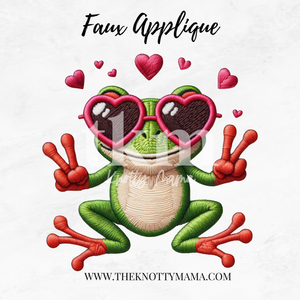 Faux Embroidered Sweetheart Groovy Retro Frog PNG
