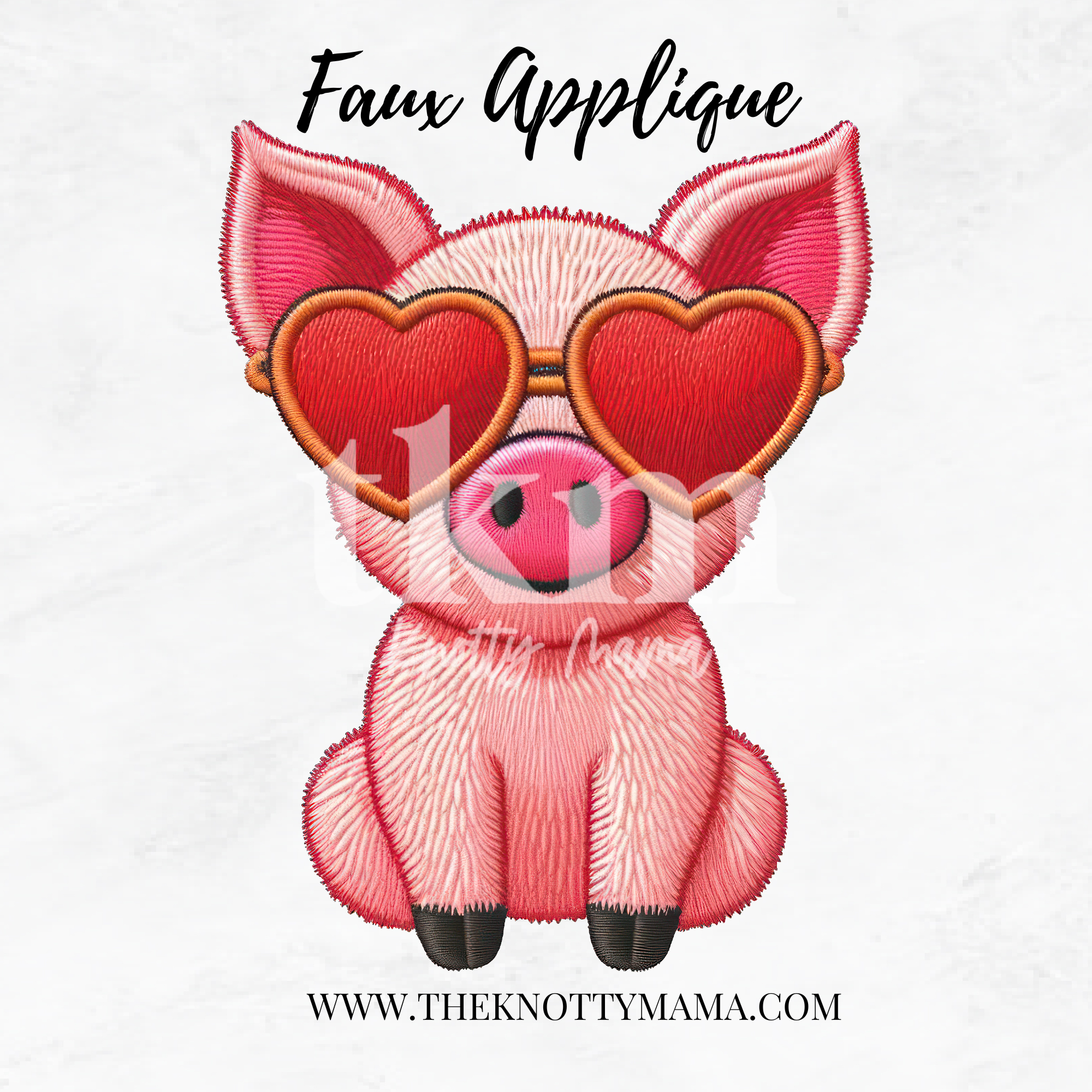 Faux Embroidered Sweetheart Pig PNG
