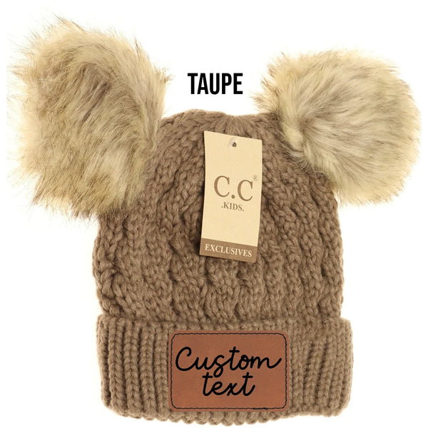 Kid Taupe Double Pom CC Beanie